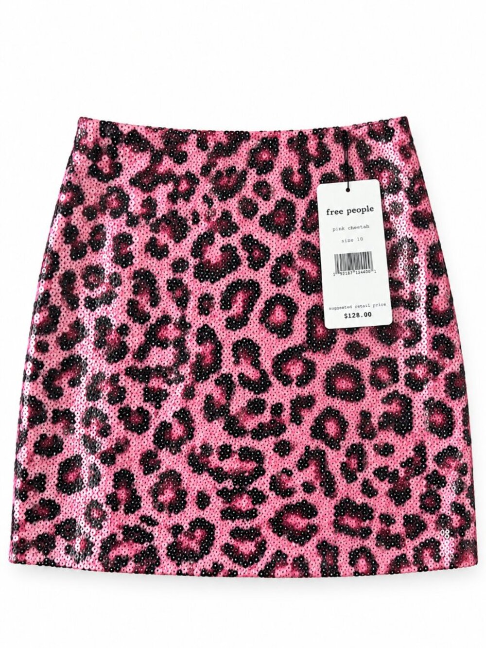 NWT Free People Pink Cheetah Sequin Mini Skirt Size 10